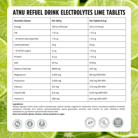 ATNU Refuel Drink Electrolytes Lime tablets