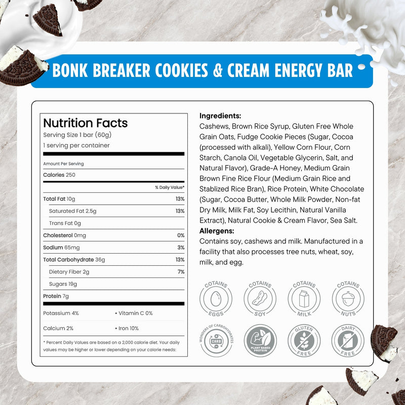 Load image into Gallery viewer, BONK BREAKER COOKIES &amp; cream ENERGY BAR Ingredients
