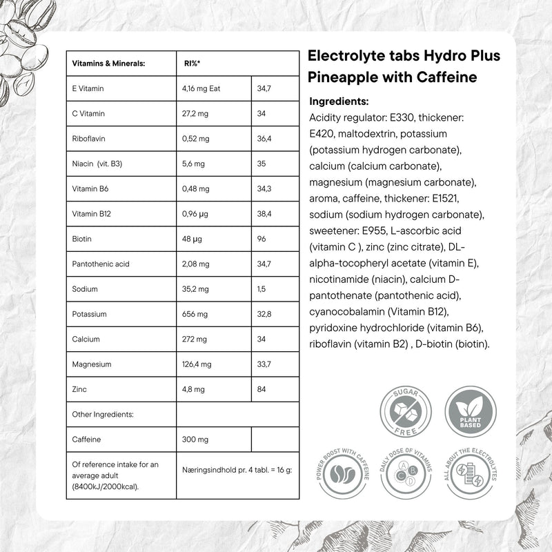 Load image into Gallery viewer, PurePower Elektrolyte tabs Hydro Plus Pineapple with Caffeine (20 tabs)
