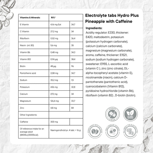 PurePower Elektrolyte tabs Hydro Plus Pineapple with Caffeine (20 tabs)