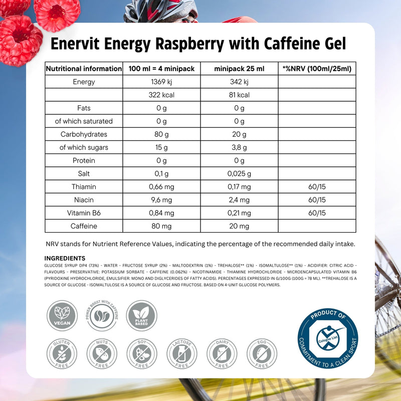 Load image into Gallery viewer, Enervit Energy Gel Raspberry with Caffeine (25ml) Ingredients
