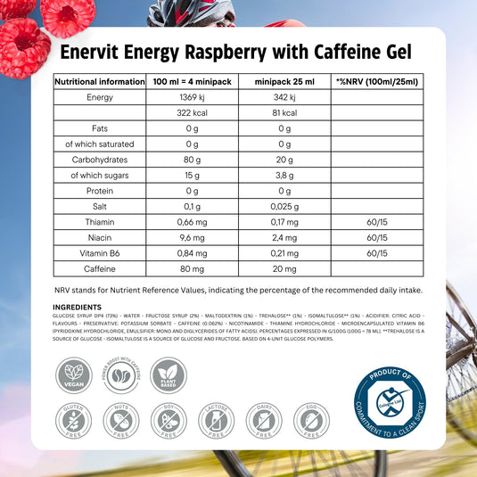 Enervit Energy Gel Raspberry with Caffeine (25ml) Ingredients