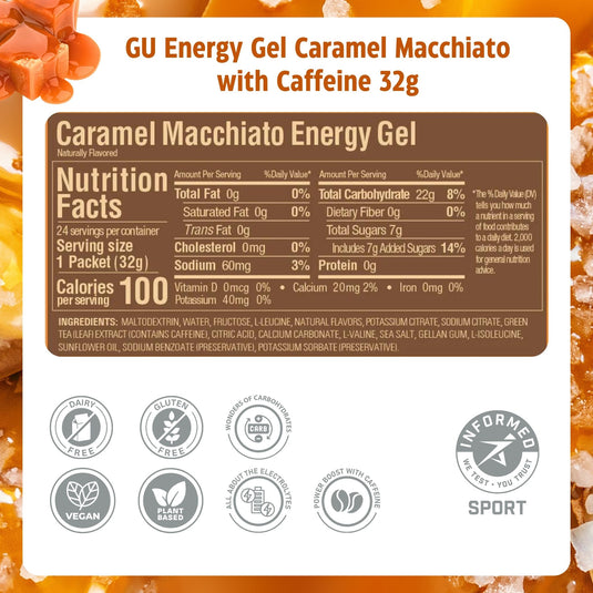 GU Energy Gel Caramel Macchiato with Caffeine (24 x 32g)