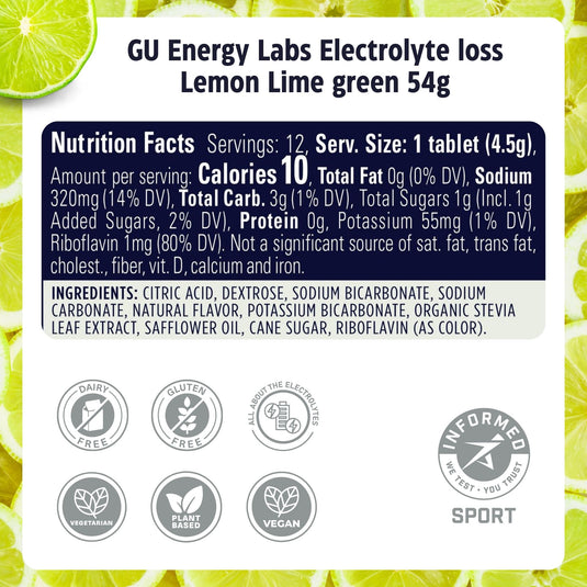 GU Energy Electrolyte Tabs Hydration Lemon Lime (8 x 12 Tabs)