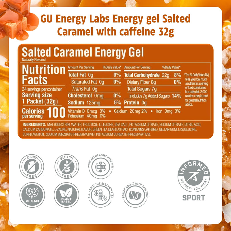 Load image into Gallery viewer, GU Energy Gel Salted Caramel with Caffeine (24 x 32g)
