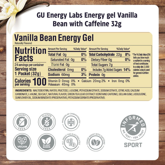 GU Energy Gel Vanilla Bean with Caffeine (24 x 32g)