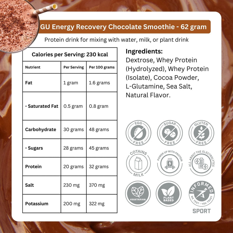 Load image into Gallery viewer, GU Energy Roctane Recovery Protein Drink Chocolate Smoothie (10 x 65g)
