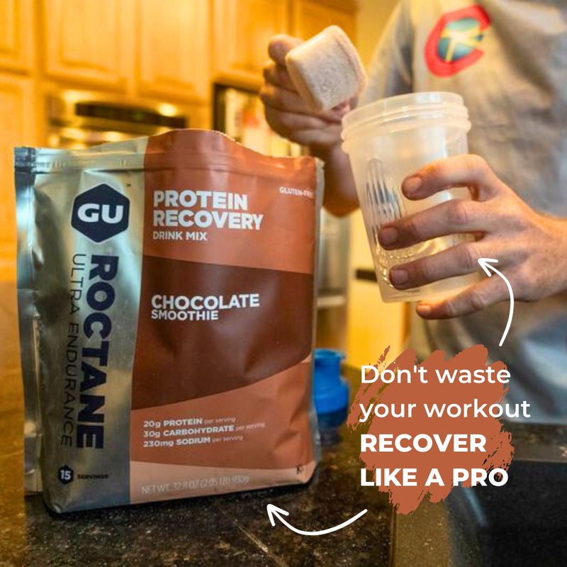 Load image into Gallery viewer, GU Energy Proteindrik Roctane Recovery Chocolate Smoothie 930g - Protein Shaker with Measure Scoop
