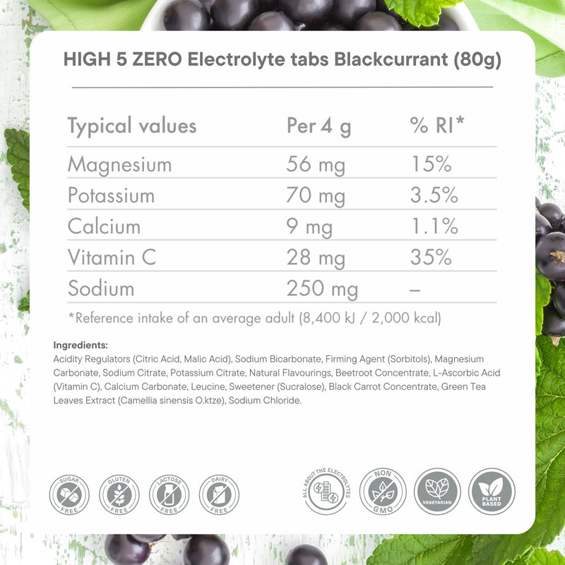 Load image into Gallery viewer, HIGH 5 ZERO Electrolyte tabs Blackcurrant (80g) - Ingredients
