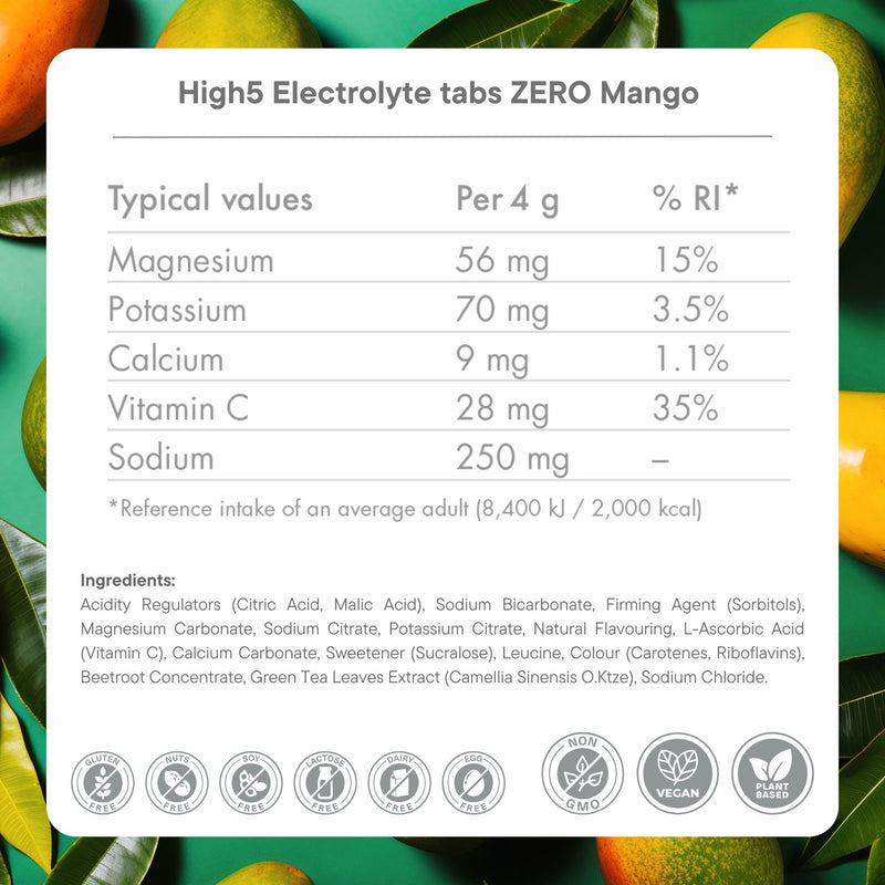 Load image into Gallery viewer, High5 Elektrolyttabs ZERO Mango - Ingredient EnElektrolyttabs ZERO Mango - Pack
