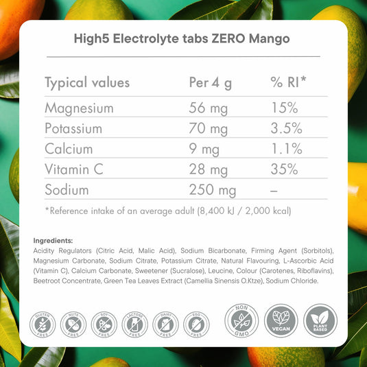 High5 Elektrolyttabs ZERO Mango - Ingredient EnElektrolyttabs ZERO Mango - Pack