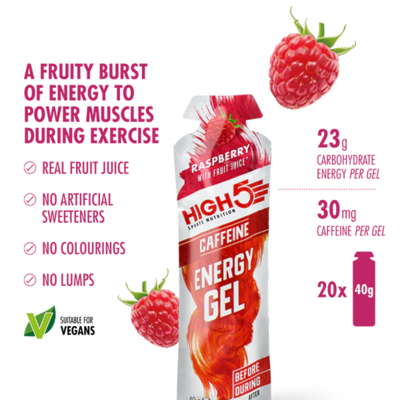 Load image into Gallery viewer, High5 Energy Gel Caffeine Raspberry (20 x 40g)
