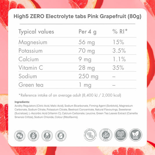 High5 ZERO Electrolyte tabs Pink Grapefruit (80g) - Ingredients