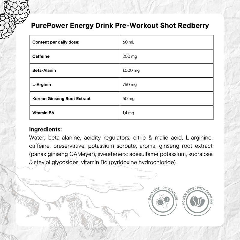 Load image into Gallery viewer, PurePower Energy Drink Pre-Workout Shot Redberry (60ml)
