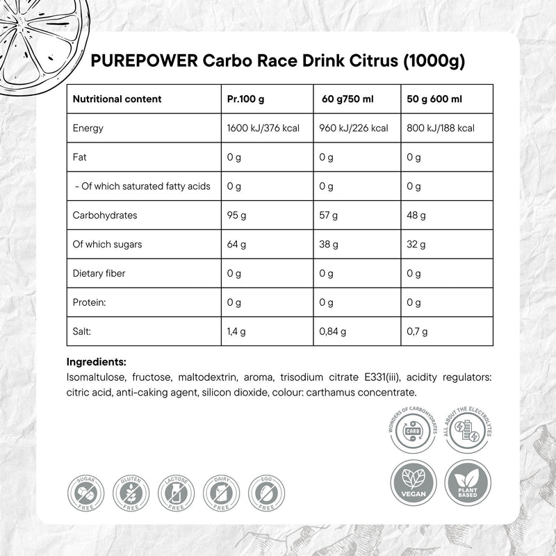 Load image into Gallery viewer, PurePower Carbo Race Electrolyte Drink Citrus (1000g)
