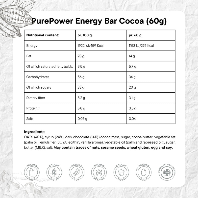 Load image into Gallery viewer, PurePower Energy Bar Oat/Cocoa (12x60g)
