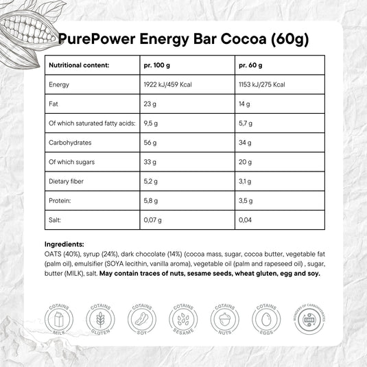 PurePower Energy Bar Oat/Cocoa (12x60g)