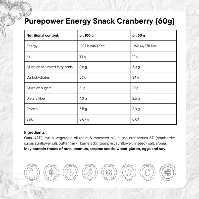 Load image into Gallery viewer, PurePower Cranberry Energy Bar (12x60g)
