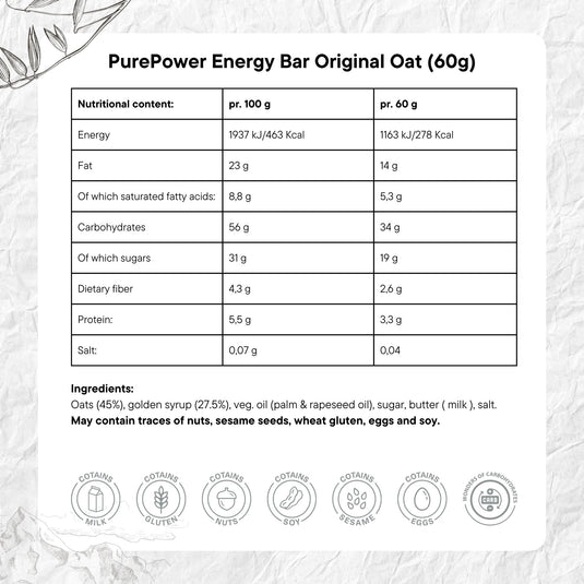 PurePower Energy Bar Original Oat (12 x 60g)