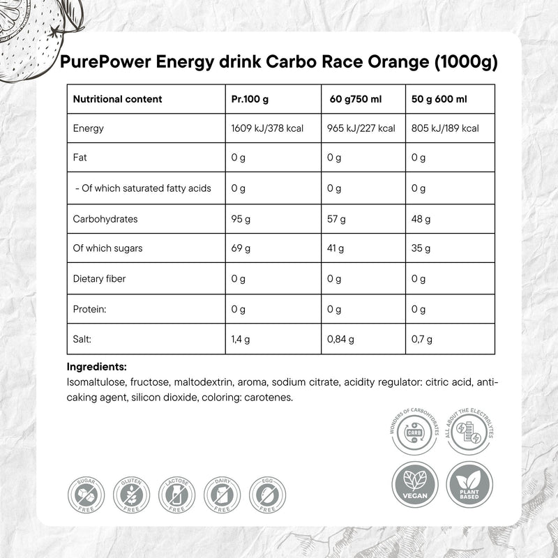 Load image into Gallery viewer, PurePower Carbo Race Electrolyte Drink Orange (1000g)
