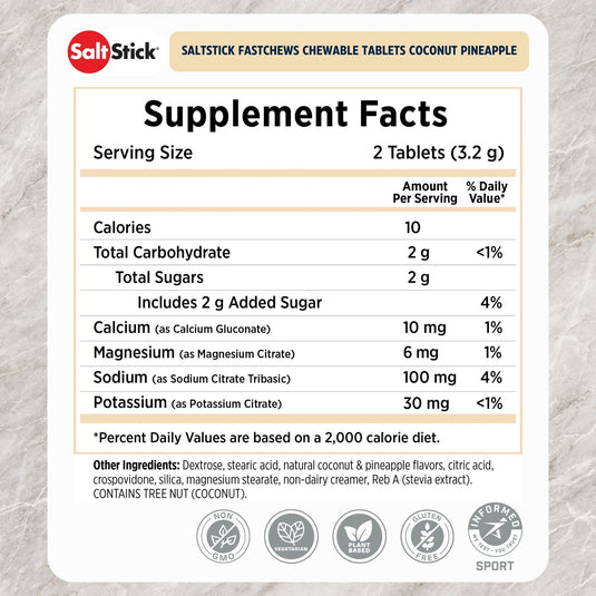 SaltStick Fastchews Chewable Tablets Coconut Pineapple 10 Chews Nutrition Facts English